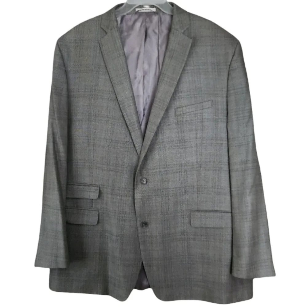 Joseph Abboud 50L Gray Plaid Silk Wool Sport Coat Blazer Mens 2 Button